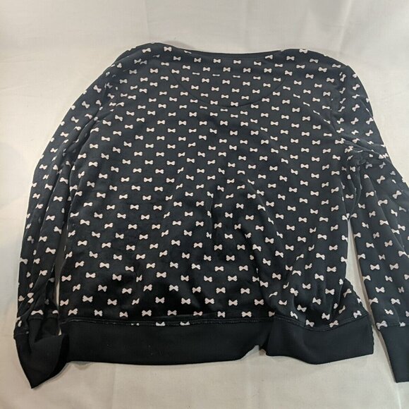Kate Spade Long Sleeve Velour Shirt Black Pink Bows Women's L Large Sleepwear - Picture 11 of 12